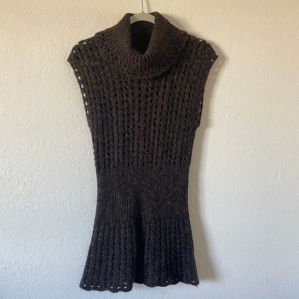Cache Open Knit Sleeveless Turtleneck Sweater Top